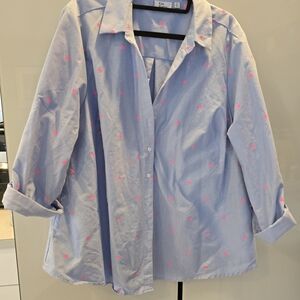 Kim Rogers Light Blue Button-Up Shirt with Pink Heart Motif
